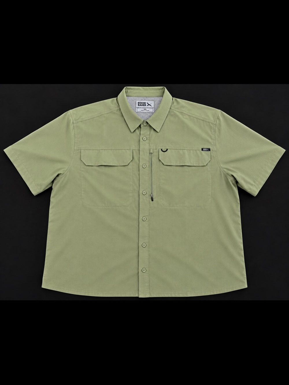 Eddie Bauer Short-Sleeve Button-Down Shirt — Olive